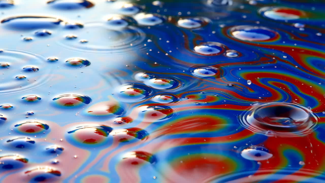 Iridescent water with bubbles