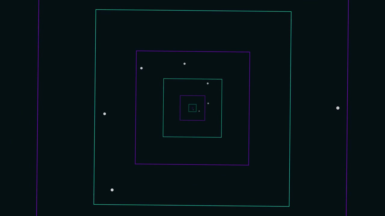 Abstract Motion Background with Rotating Neon Squares and Floating Particles