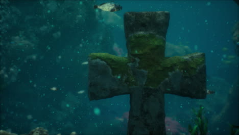 crosses underwater in sunken cemetery on bottom of volcanic origin in atlantic