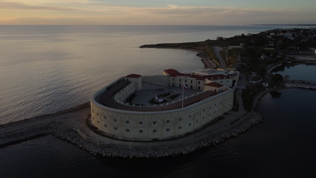 Aerial View of a Coastal Fortress at Sunset