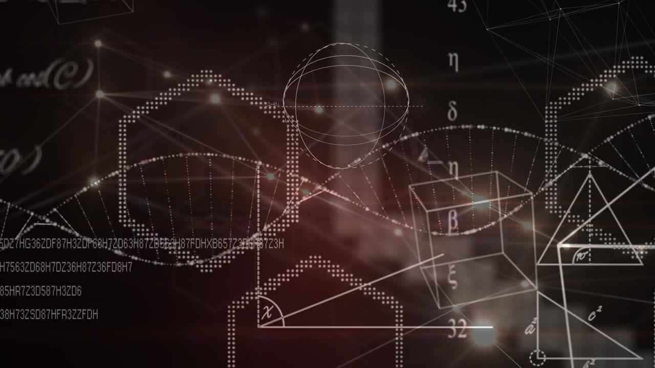 黒い背景に、科学データ、DNA、接続のアニメーション