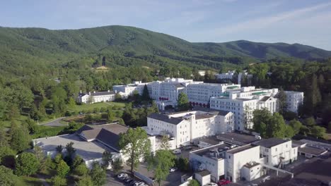 Greenbrier-Resort-angled-drone-forward-summer-West-Virginia-afternoon