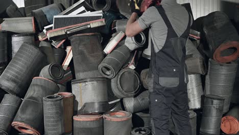 heavy duty used air filters in large pile.