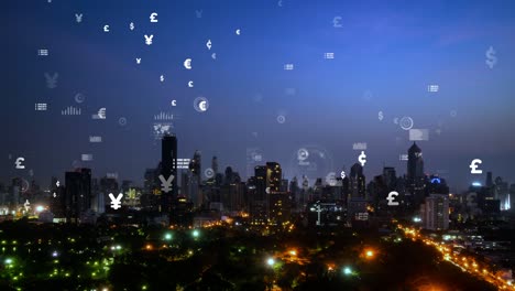 interfaz de análisis de datos de negocios volar sobre la ciudad inteligente mostrando alteración futuro