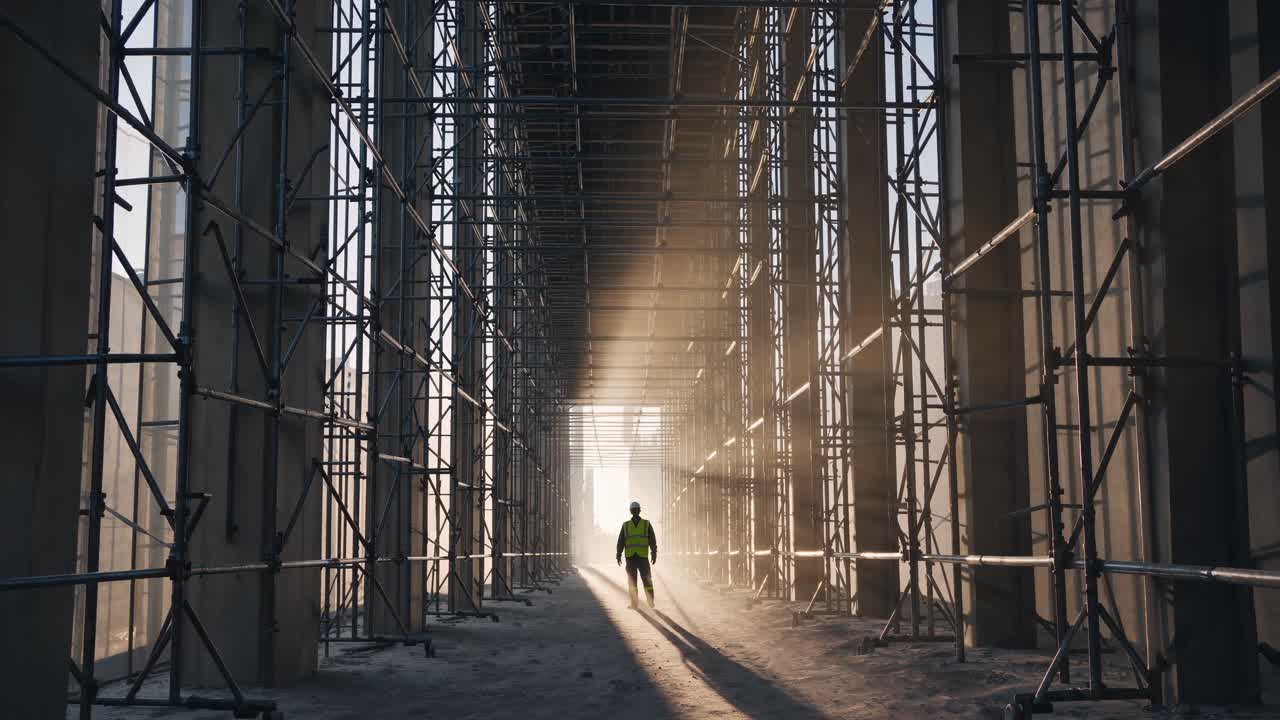 Construction Worker in a Building Under Construction