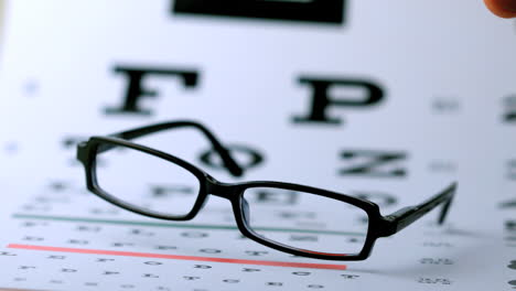 black glasses falling on eye test