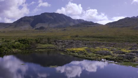 african lake and mountain range aerial 4k