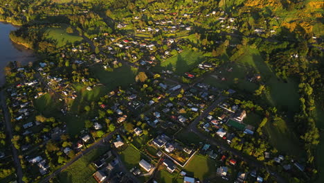 aerial flying over warrington domain during golden hour, new zealand