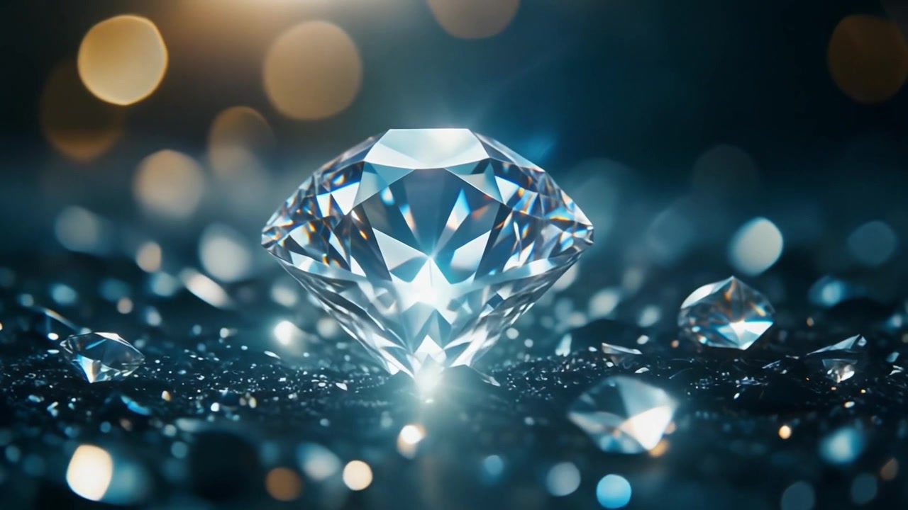 Sparkling Diamond Resting on Dark Glittering Surface