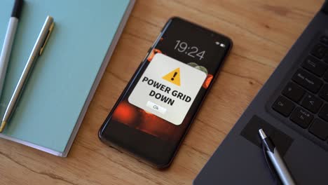 new alert notification "power grid down". concept of electrical problems and electricity shortage