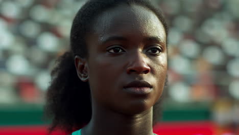 close-up portrait of a determined female athlete on a track