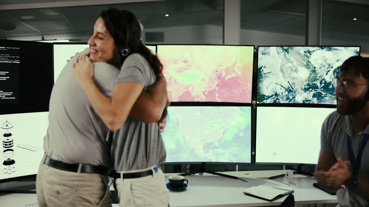 현대적인 사무실 환경에서 성공적인 프로젝트를 축하하는 사람들의 팀입니다.