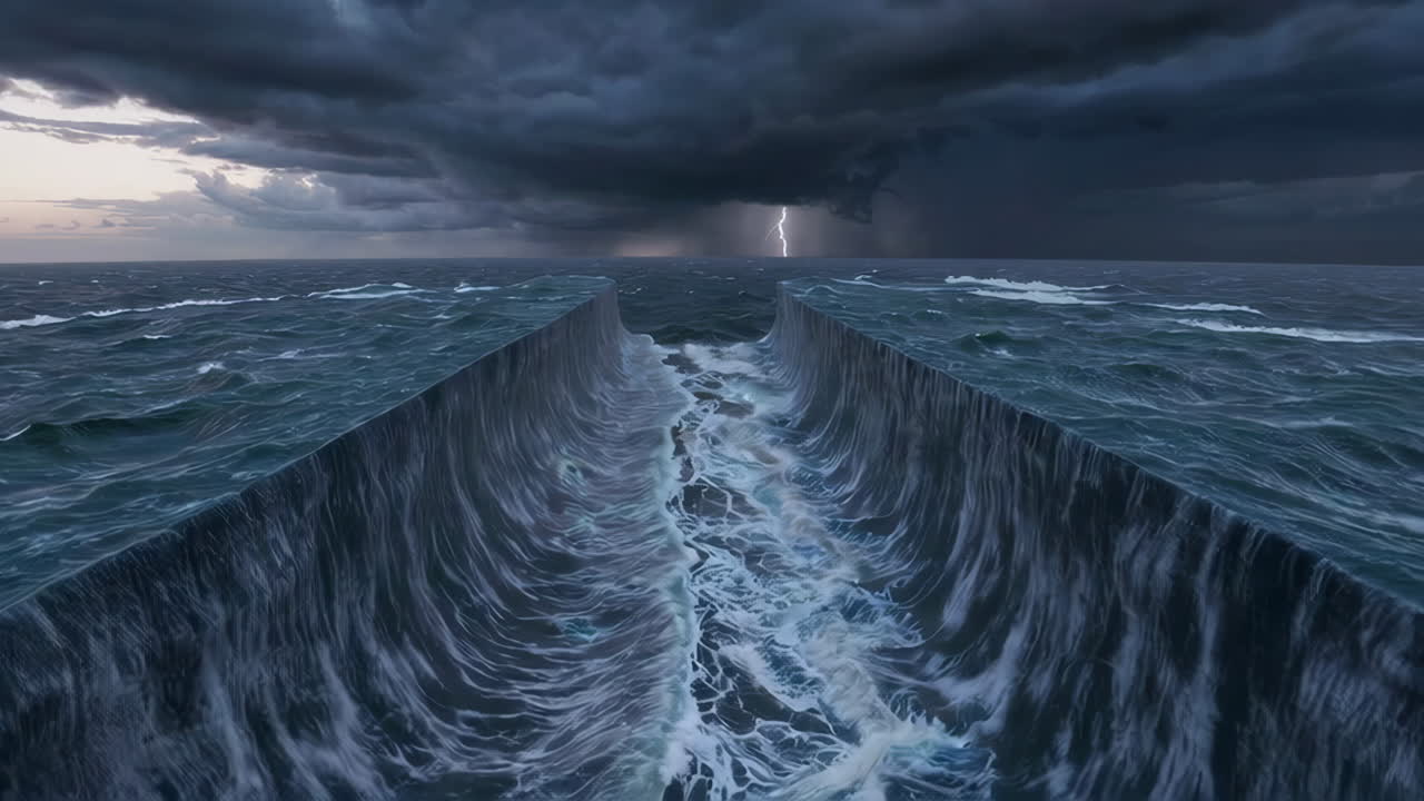 A Canyon Through the Sea During a Storm