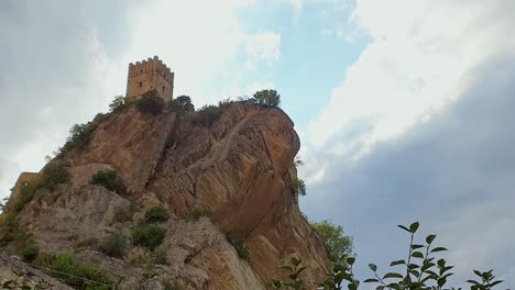 Low-angle-of-Roccascalegna-in-Italy.-Static-shot