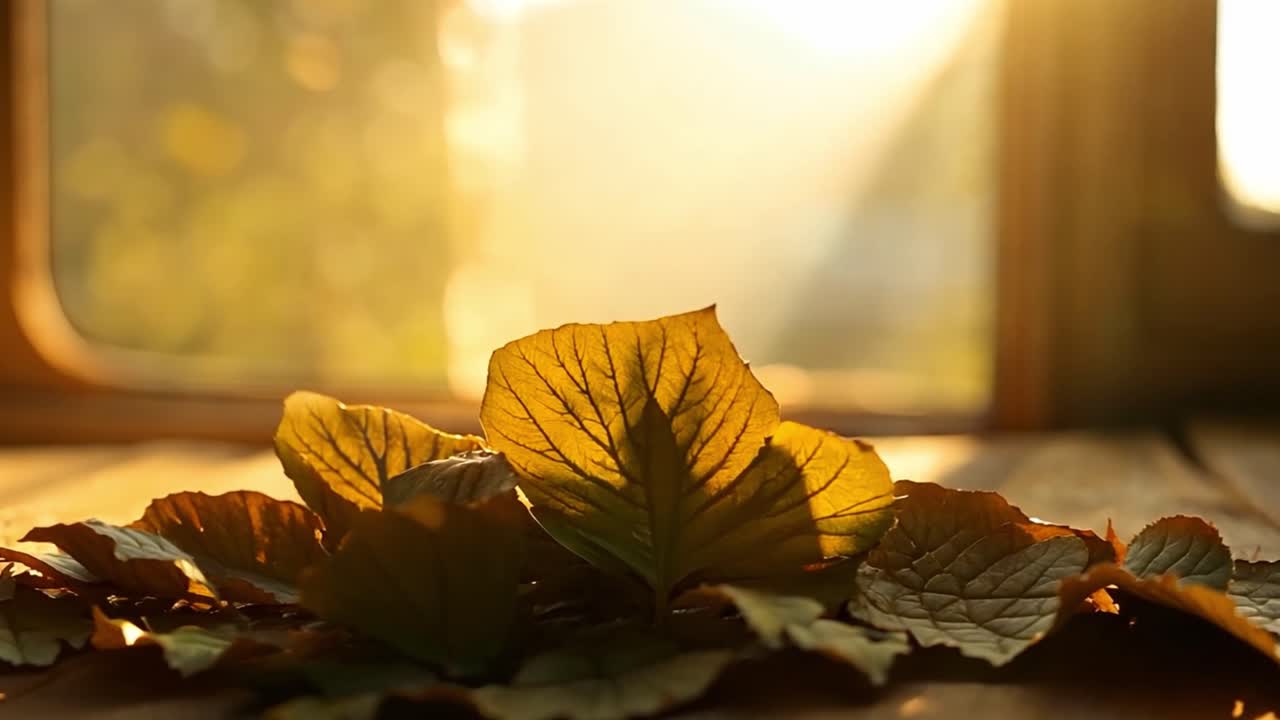 Autumn leaves in golden sunlight