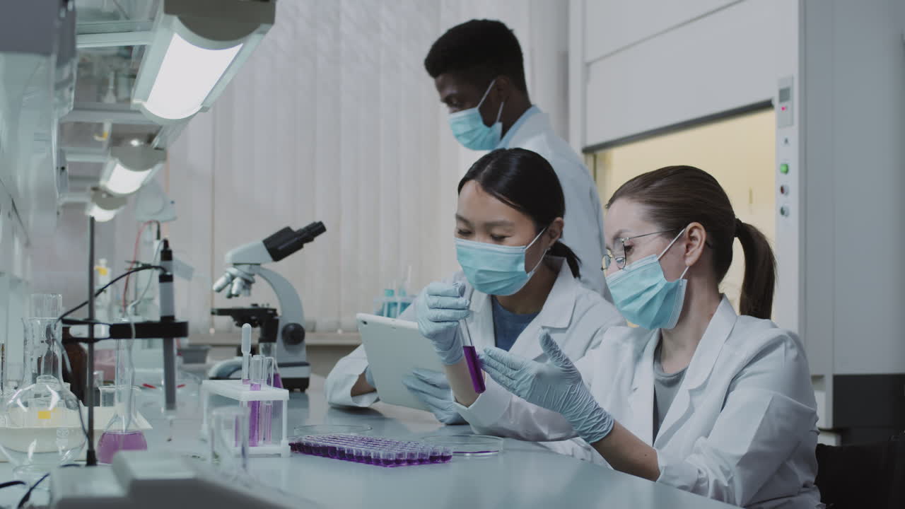 Chemists Discussing Solution in Test Tube