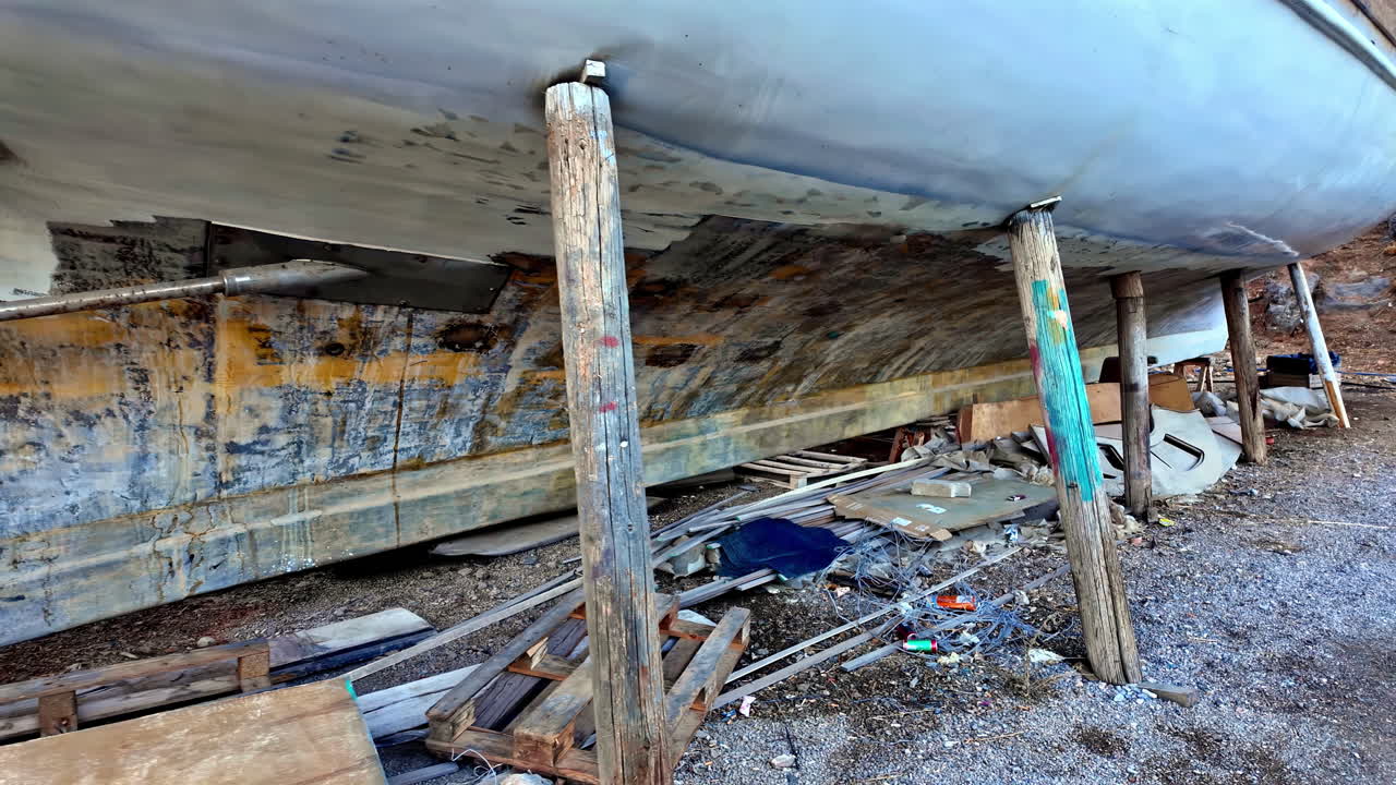 Boat body shell hull bottom structure used condition peeled paint rusted