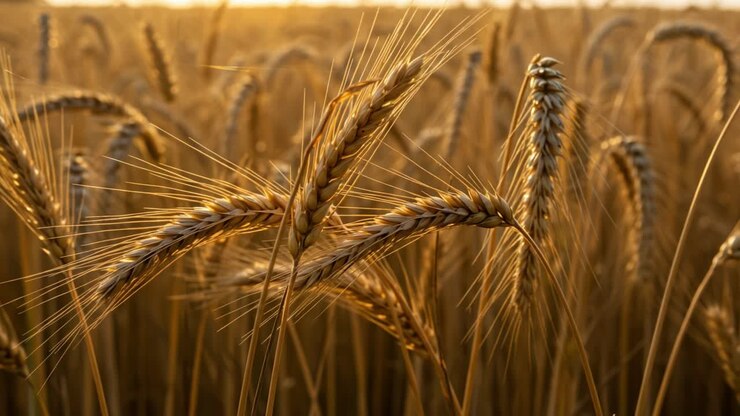 Golden Fields of Wheat Amidst the Setting Sun: A Breathtaking View of Nature's Harvest in a Serene Landscape