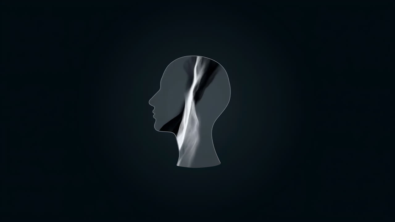 Silver Head Profile With Flowing Liquid Stripe Passing Through Brain Area Evoking Neural Flow And Abstract