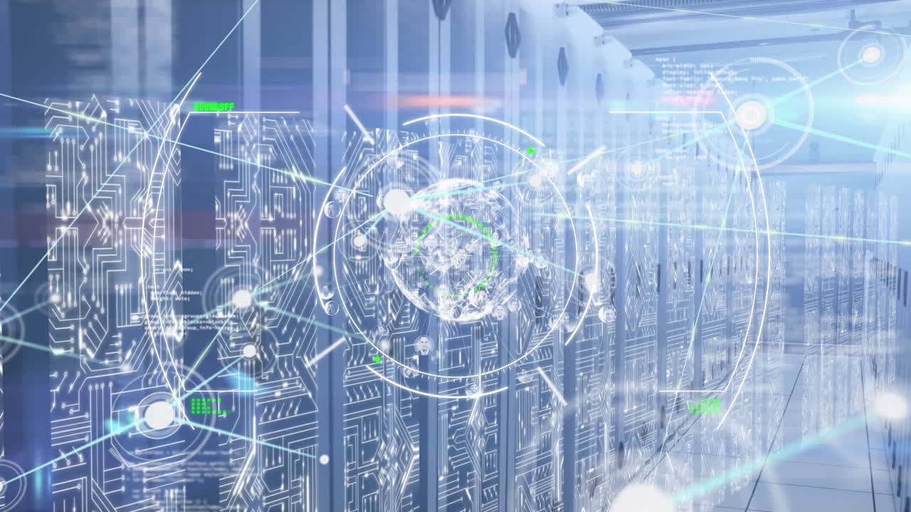 아이콘과 데이터 처리와 서버  ⁇ 을 통한 연결 네트워크의 애니메이션