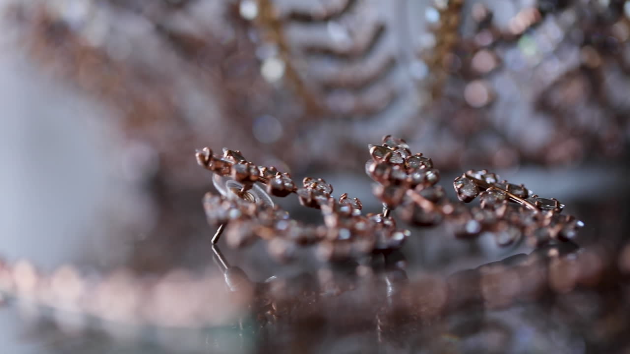Close-up of bridal jewelry for the bride's wedding on the table