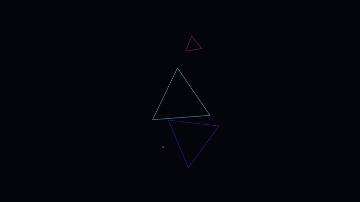 Motion graphics abstratos com triângulos neon flutuantes