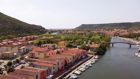 panoramic bosa village, wonderful colors, aerial view, day