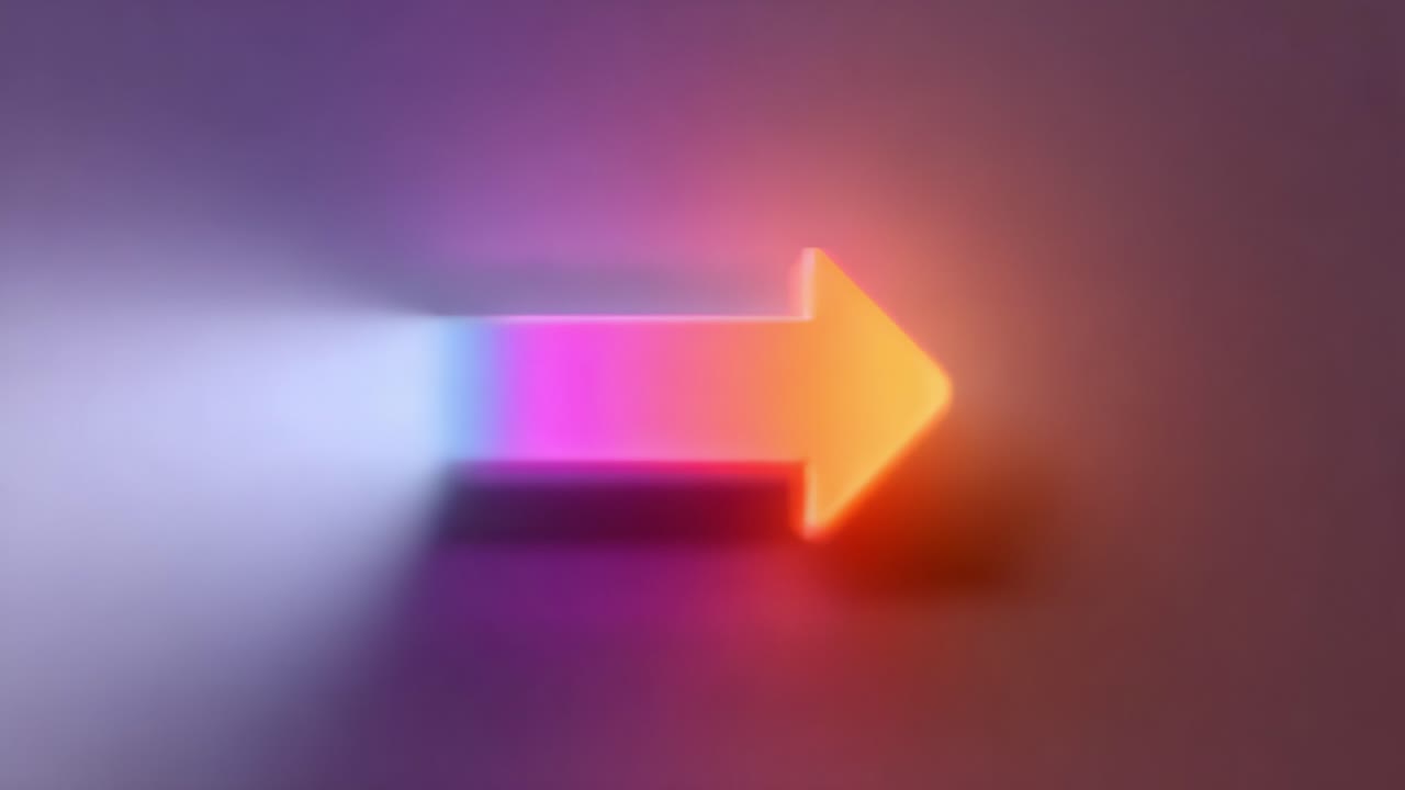 Aesthetic Neon Arrow Animation: Vibrant Gradient Colors Flowing from Left to Right with a Soft Glow, Creating an Eye-Catching Visual Experience of Progression and Direction