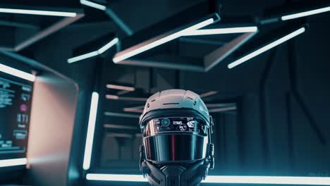 traje espacial futurista en una sala de control moderna