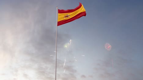 spain  flag with fireworks background