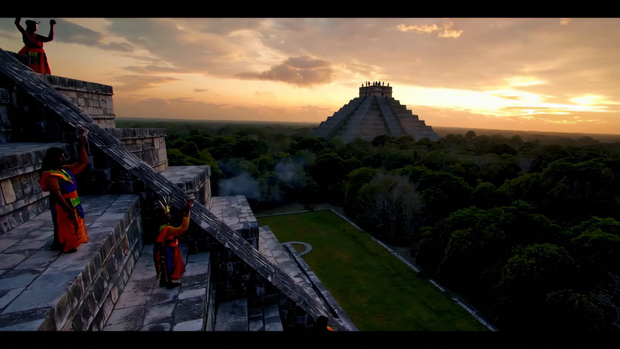 Cerimonia rituale Maya al tramonto a Chichen Itza