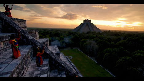 mayan ritual sunset ceremony at chichen itza