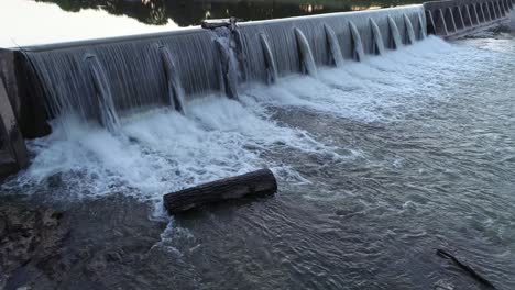 Aerial-drone-video-of-a-dam-on-the-Pedernales-River-at-dusk