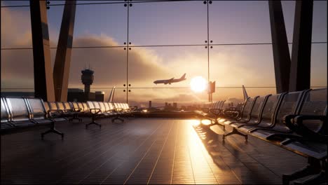 empty airport terminal at sunrise/sunset