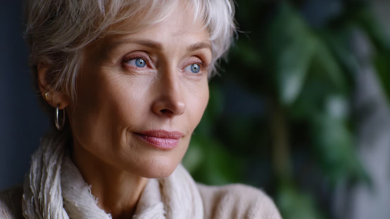 A Thoughtful Moment: Reflecting on Life’s Journey with Grace and Poise, Captured in Two Frames of an Elegant Woman Lost in Contemplation Emphasized by a Soft Background
