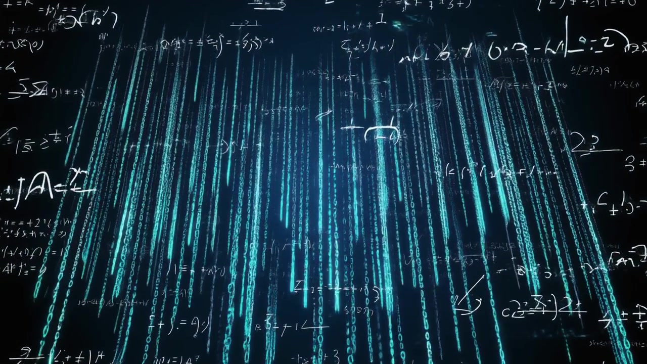 Digital Matrix Rain with Floating Mathematical Formulas and Equations