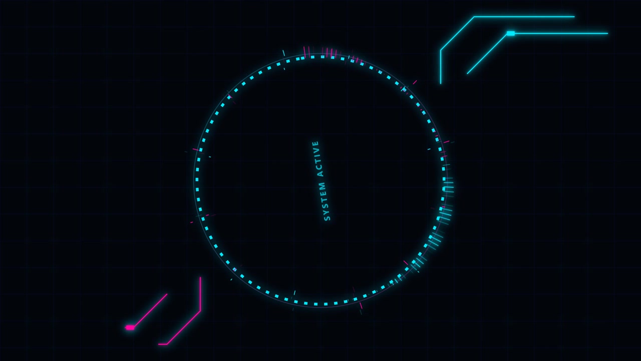 Futuristic HUD Interface with Rotating Circular Data Display