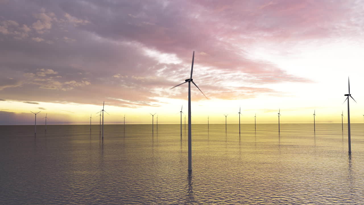 바다에 있는 풍력 발전소 타워