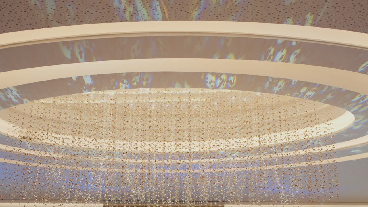 Large ceiling light fixture with thousands of mini LEDs in a circular pattern