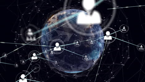 global network connections and social media icons animation over earth