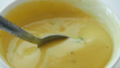 bowl of creamy yellow soup