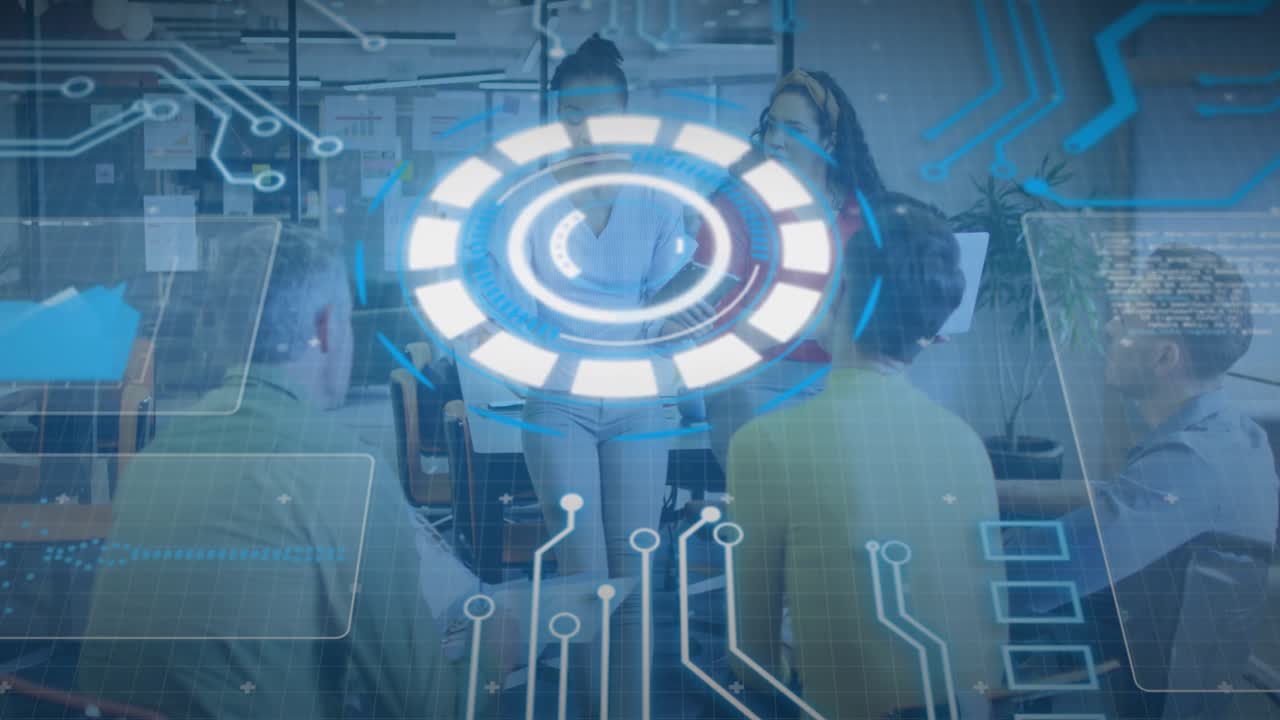 Presenter pointing pages and initiating holographic interface for strategy while team engaging