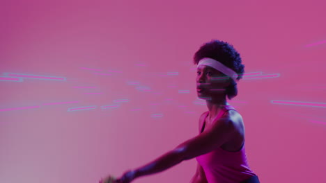 animación del procesamiento de datos sobre una tenista afroamericana