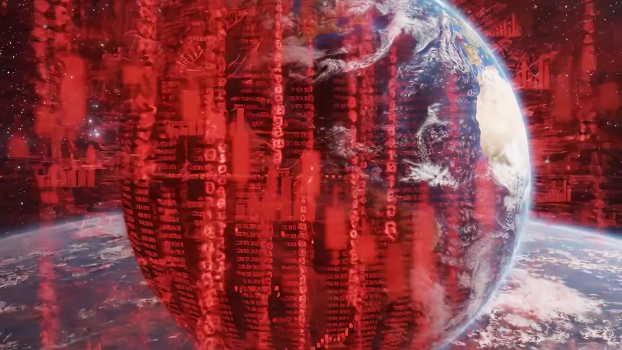 Eine beeindruckende Visualisierung der Datenüberflutung, die die Erde umgibt und die Schnittstelle von globaler Konnektivität und Informationsvisualisierung im Weltraum hervorhebt