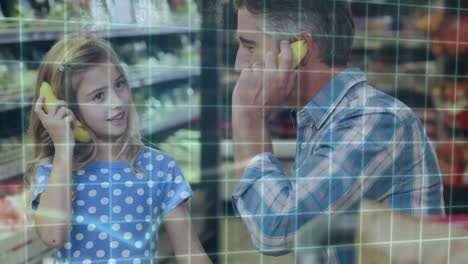 Financial-data-processing-against-dad-and-daughter-shopping-in-grocery-store