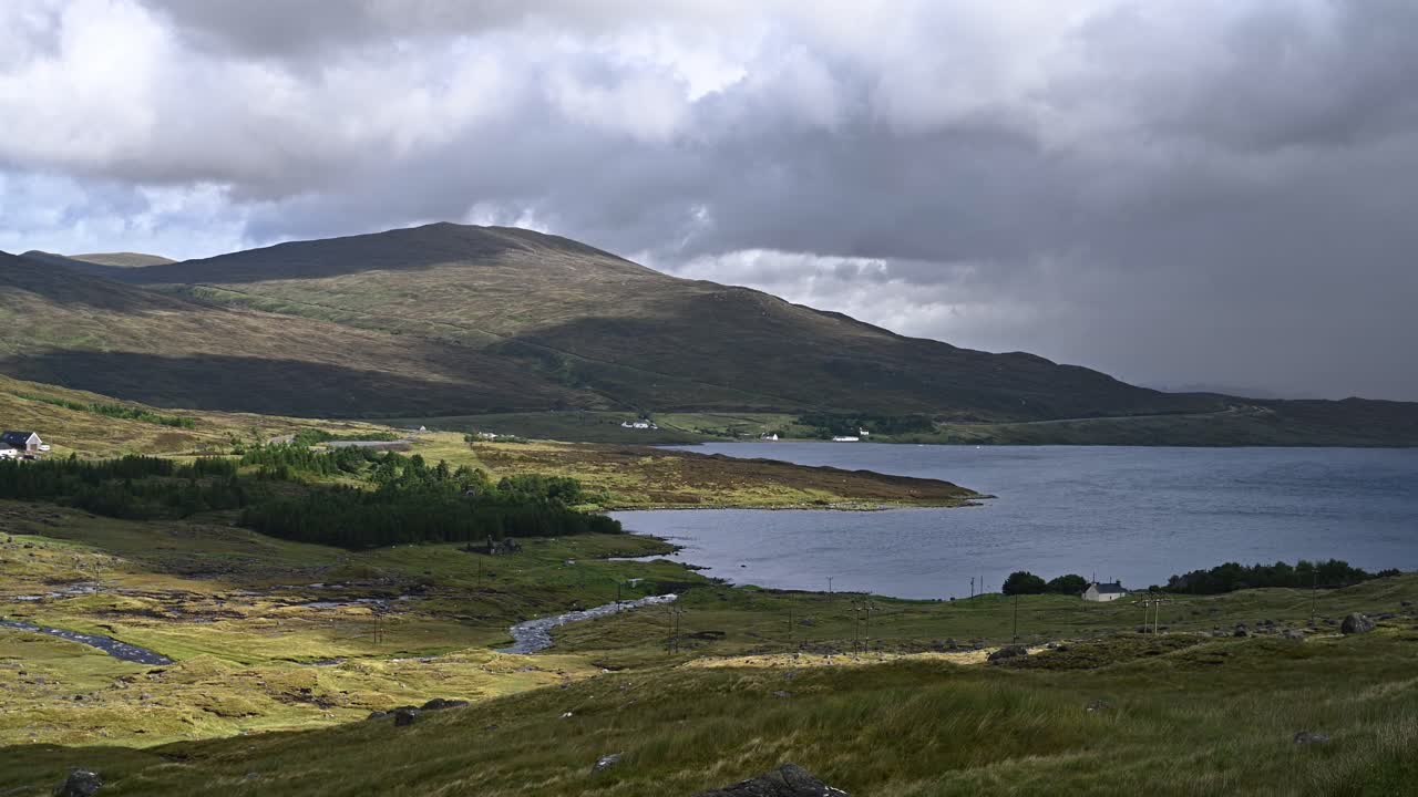 Clouds shadow move above Scottish landscape, isle of Lewis and Harris