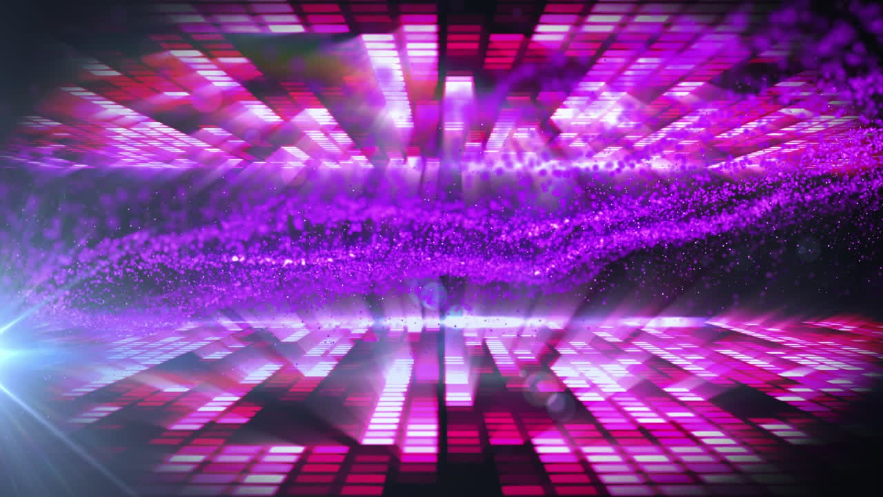 검은 바탕에 움직이는 기둥 위에 있는 빛의 반점들의 애니메이션