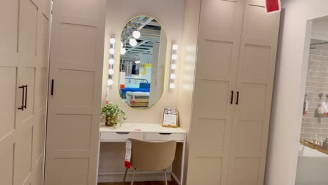 exploring a stylish wardrobe and mirror setup