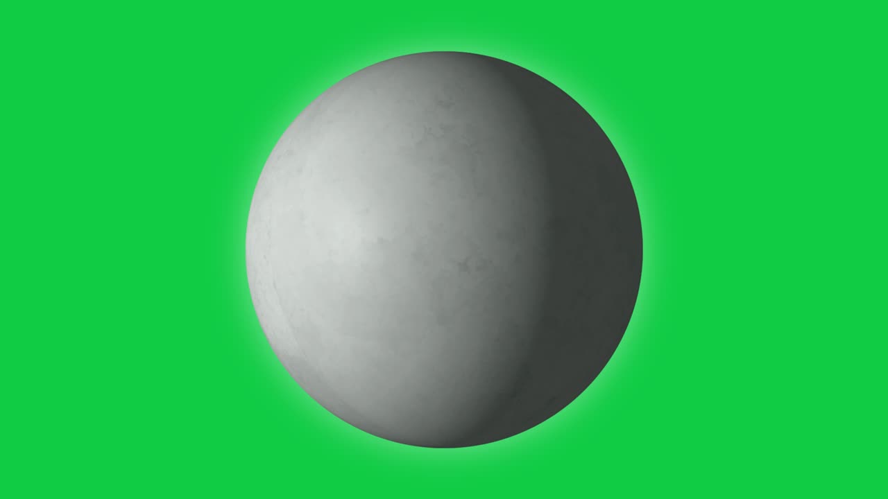 Cartoon moon 3D animation loop motion graphics on green screen background alpha channel mask key matte dynamic abstract luna orbit space planet