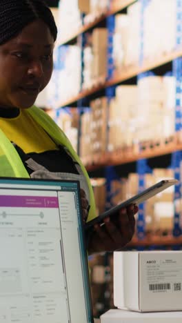 vertical video team of workers fulfilling warehouse supply and demand operations